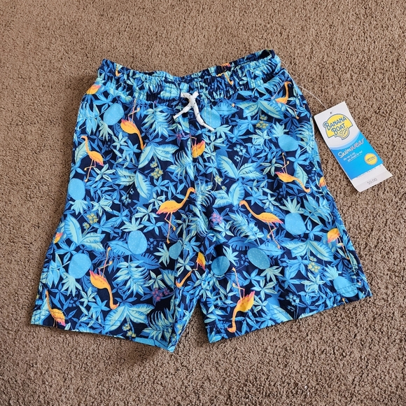 🆕️ Blue Tropical Flamingo Swim Trunks, Kid's 6 - Picture 2 of 6